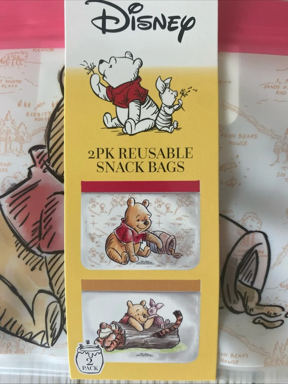 WINNIE THE POOH 2 Pack Reuseable Snack Bags/Pouches